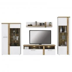 4-teiliges Wohnwand-Set - weiß-Artisan Eiche - Beleuchtung