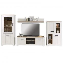 4-teiliges Wohnwand-Set - weiß - Bianco Eiche