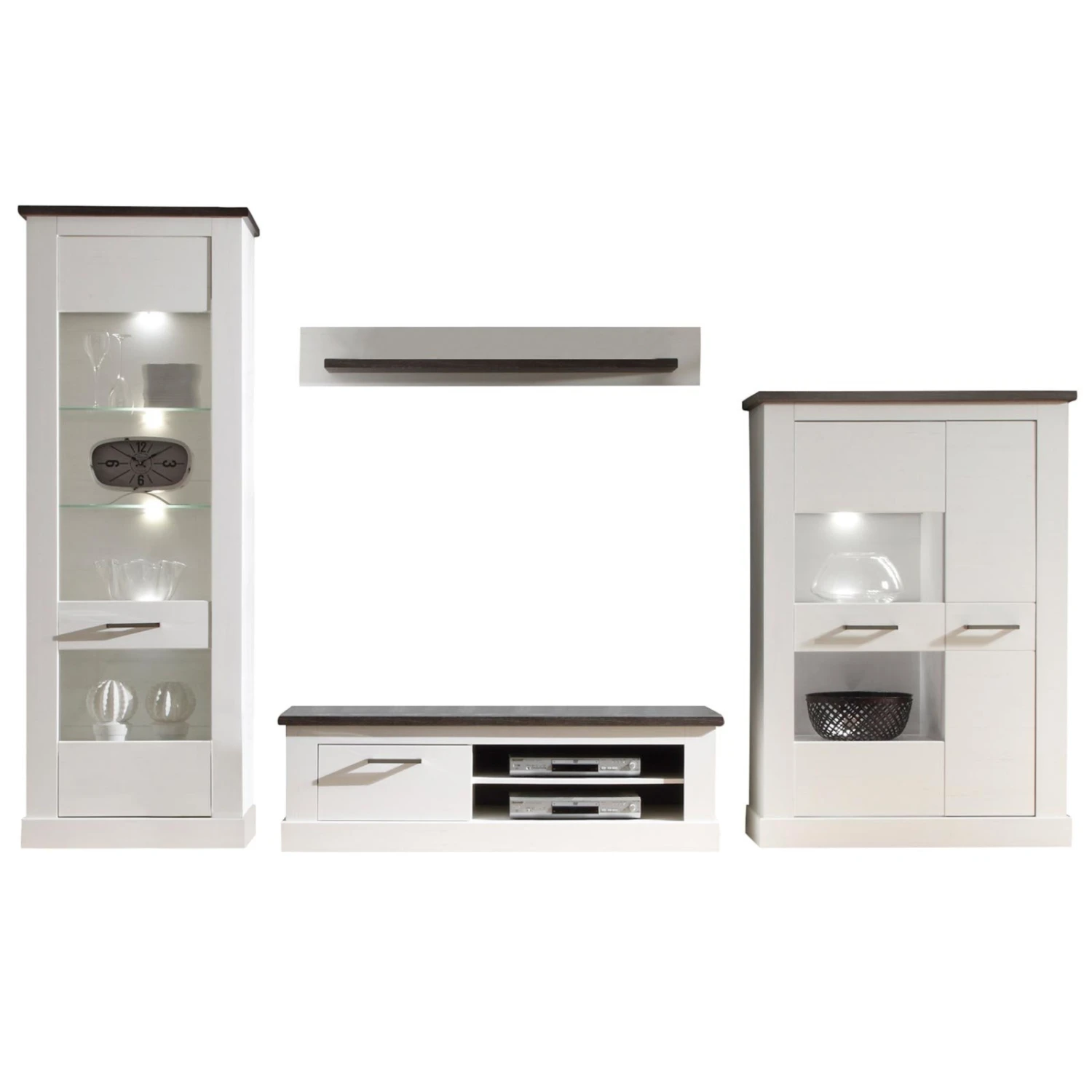 4-teiliges Wohnwand-Set - Pinie weiß - Touchwood 1 4-teiliges Wohnwand-Set - Pinie weiß - Touchwood