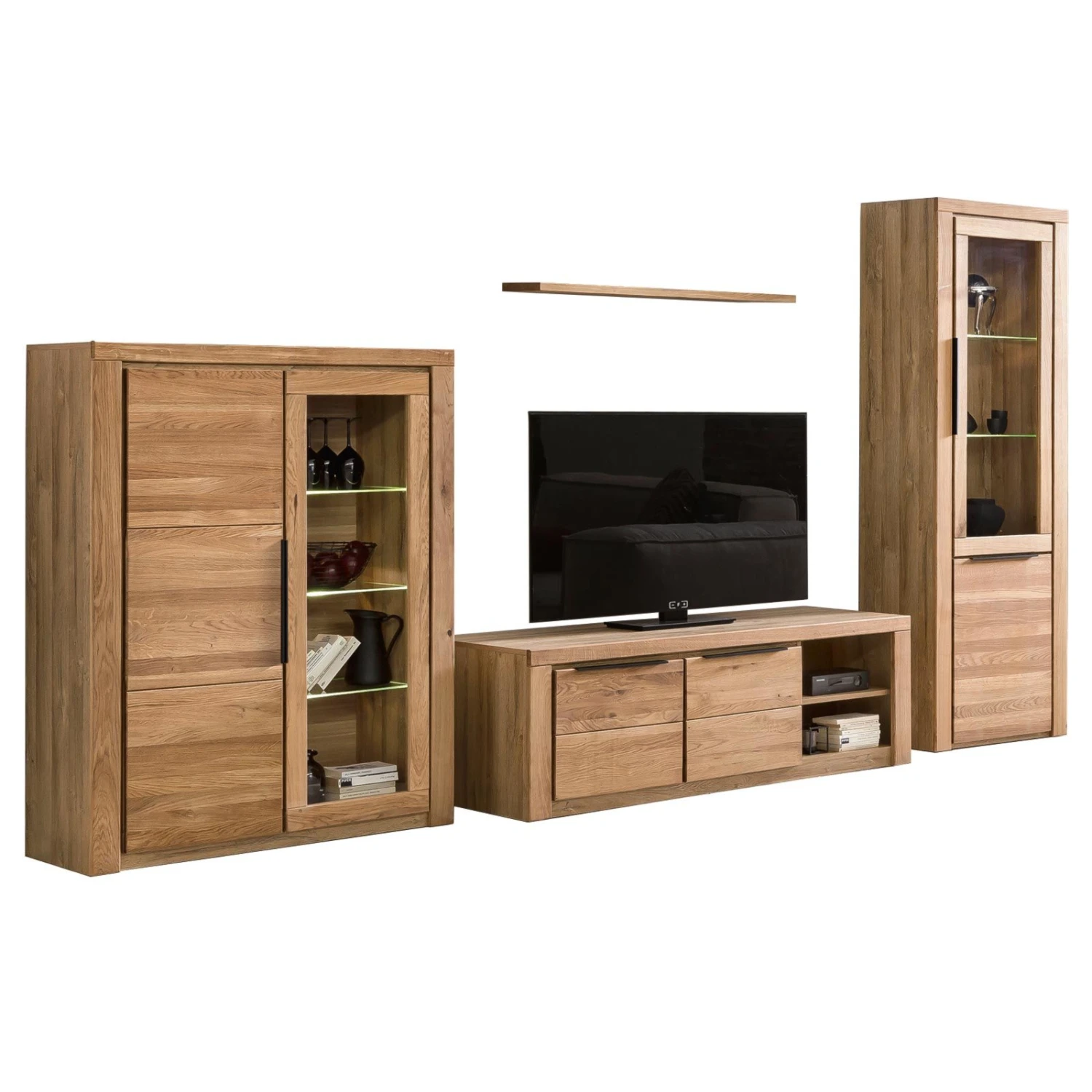 4-teiliges Wohnwand-Set - Eiche - teilmassiv 1 4-teiliges Wohnwand-Set - Eiche - teilmassiv