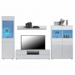 4-teiliges Wohnwand-Set - weiß - Fronten in Hochglanz