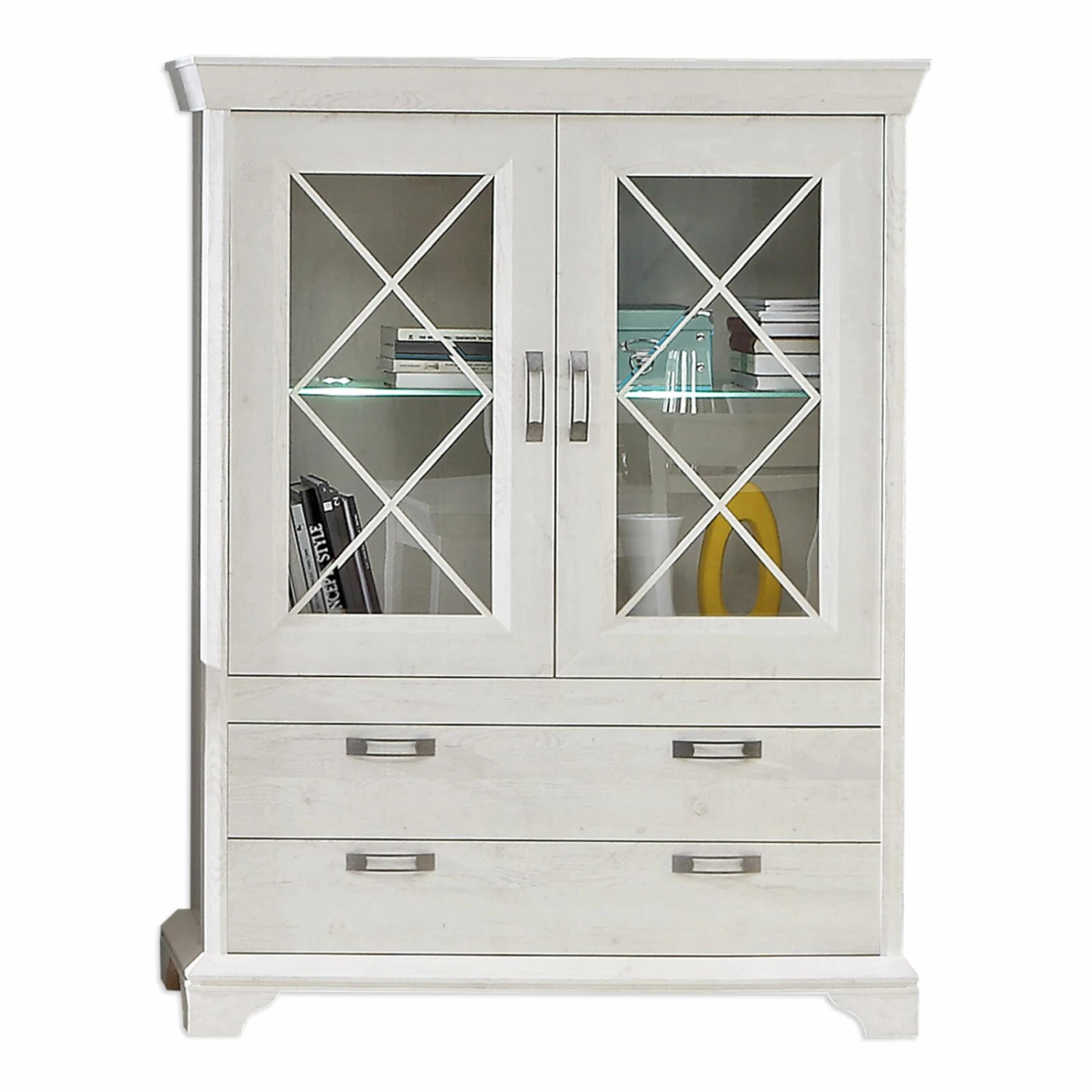 Wohnwand-Set - Pinie weiß - 348 cm - Vitrine - Landhaus 5 Wohnwand-Set - Pinie weiß - 348 cm - Vitrine - Landhaus – Bild 5