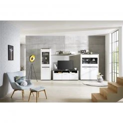 Luca Bessoni 4-teiliges Wohnwand-Set ALASSIO - weiß Hochglanz - Matera dunkel -Wohnzimmer Verkäufe S000080900 04 1600Wx1600H