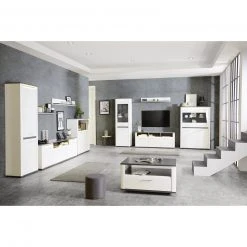 Luca Bessoni 4-teiliges Wohnwand-Set ALASSIO - weiß Hochglanz - Matera dunkel -Wohnzimmer Verkäufe S000080900 05 1600Wx1600H