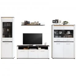 Luca Bessoni 4-teiliges Wohnwand-Set ALASSIO - weiß Hochglanz - Matera dunkel