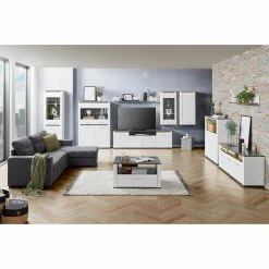 Luca Bessoni 5-teiliges Wohnwand-Set ALASSIO - weiß Hochglanz - Matera dunkel -Wohnzimmer Verkäufe S000081100 03 1600Wx1600H