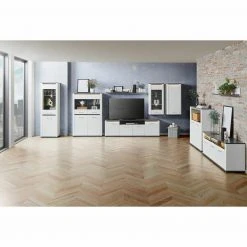 Luca Bessoni 5-teiliges Wohnwand-Set ALASSIO - weiß Hochglanz - Matera dunkel -Wohnzimmer Verkäufe S000081100 04 1600Wx1600H