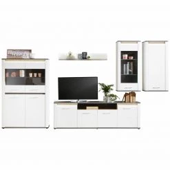 Luca Bessoni 5-teiliges Wohnwand-Set ALASSIO - weiß Hochglanz - Matera dunkel