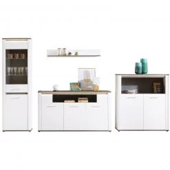 Luca Bessoni 4-teiliges Wohnwand-Set ALASSIO - weiß Hochglanz - Matera dunkel