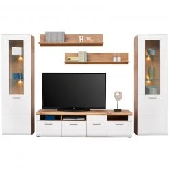 Luca Bessoni 5-teiliges Wohnwand-Set AURIS - weiß - Flagstaff Eiche