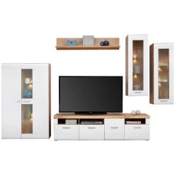 Luca Bessoni 5-teiliges Wohnwand-Set AURIS - weiß - Flagstaff Eiche