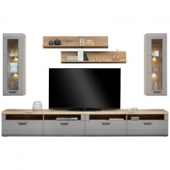 Luca Bessoni 6-teiliges Wohnwand-Set AURIS - Basalt - Flagstaff Eiche